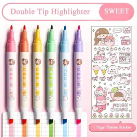 12 Double-Head Marker Pens Set with Sticker, Non-Toxic Ink, Quick Dry Smudge Proof, Colorful Highlighter Pens, Multipurpose Markers for Adults and Kids (Pack of 12, Multicolor)