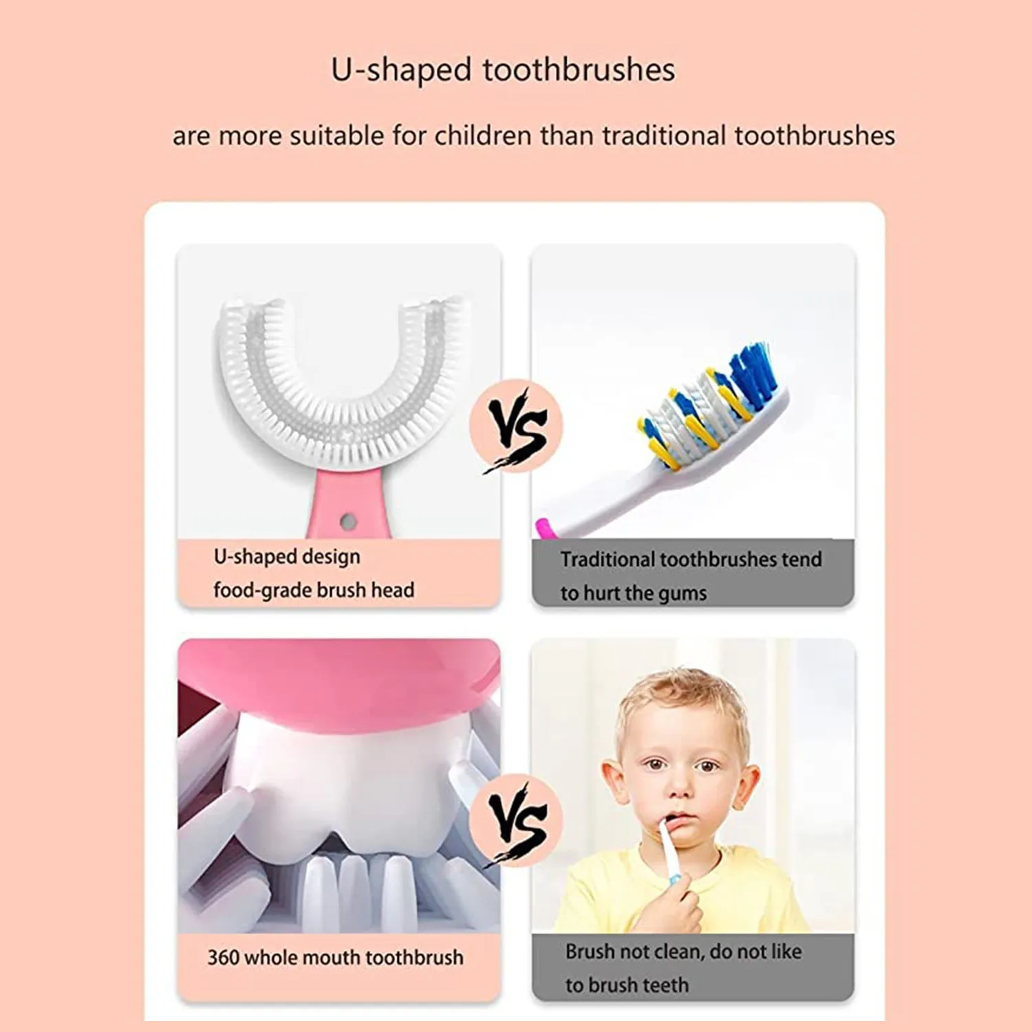 4001 U-Shaped Toothbrush for Kids, 2-6 Years Kids Baby Infant Toothbrush, Food Grade Ultra Soft Silicone Brush Head.