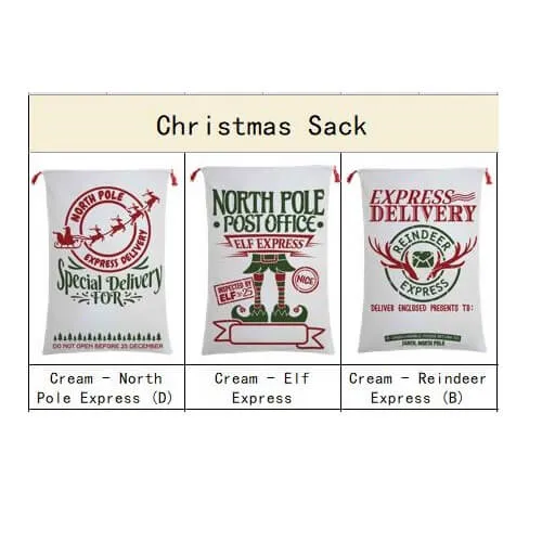 50x70cm Canvas Hessian Christmas Santa Sack Xmas Stocking Reindeer Kids Gift Bag, Green - Reindeer Express Delivery