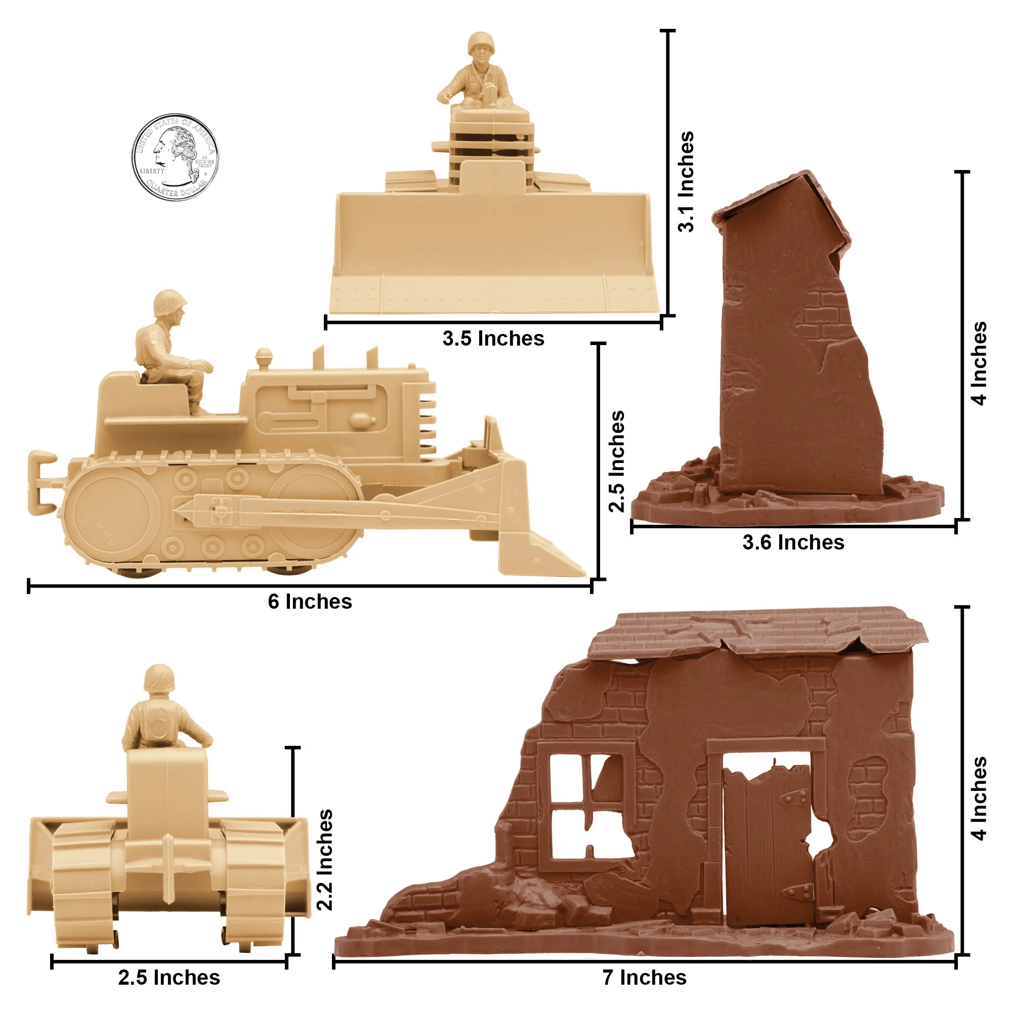 BMC Classic Army Corps of Engineers Tan Bulldozer Building Plastic Army Men Set