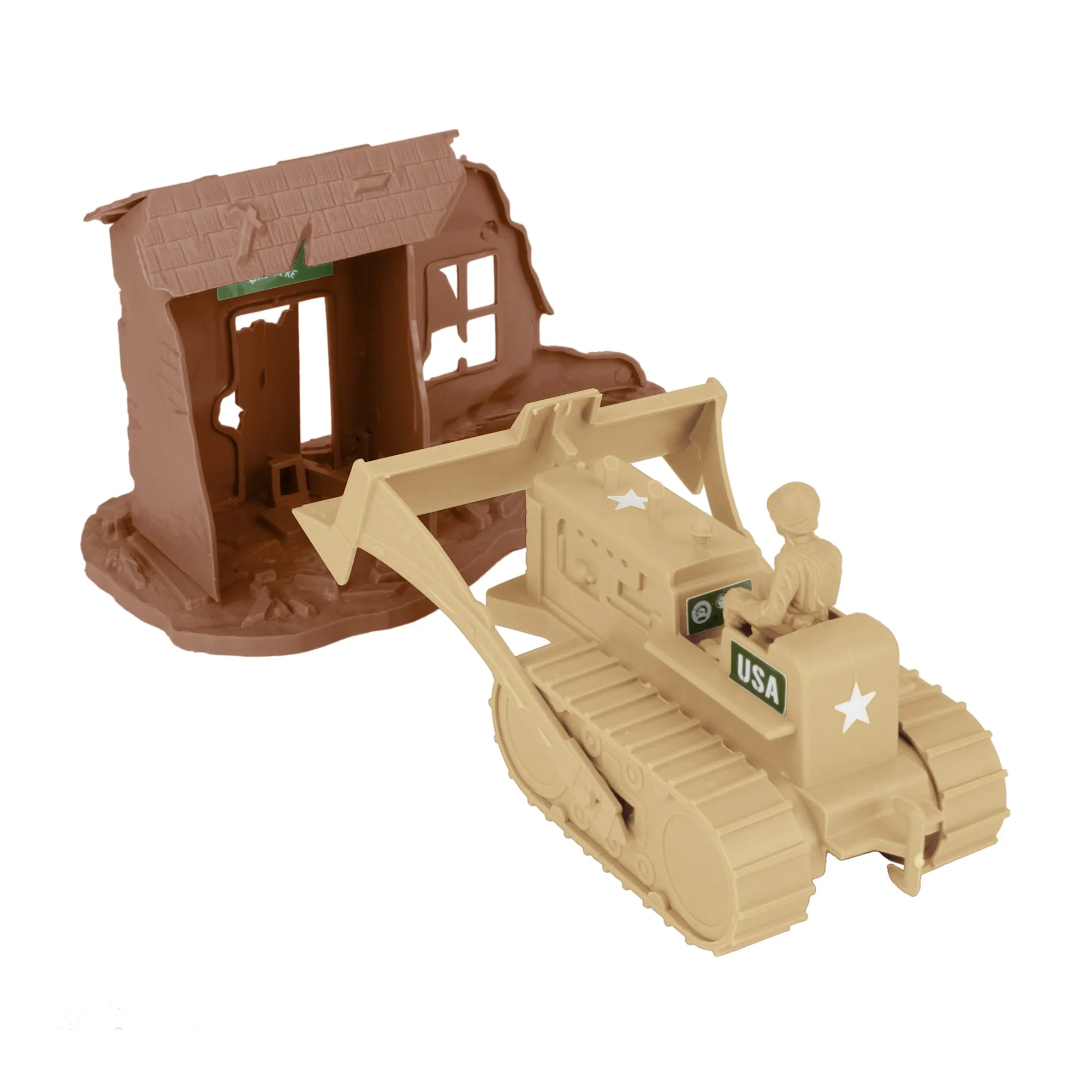 BMC Classic Army Corps of Engineers Tan Bulldozer Building Plastic Army Men Set