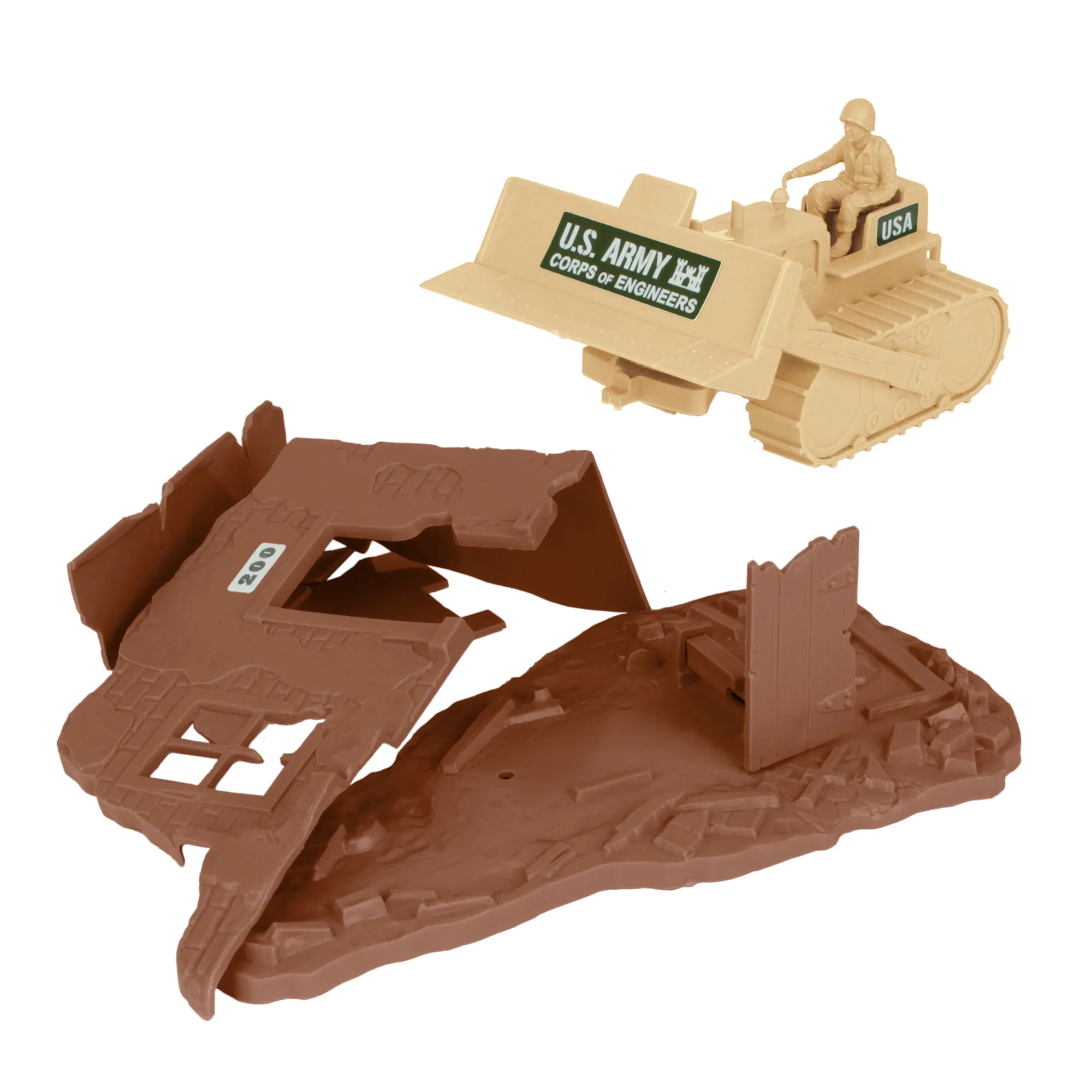 BMC Classic Army Corps of Engineers Tan Bulldozer Building Plastic Army Men Set