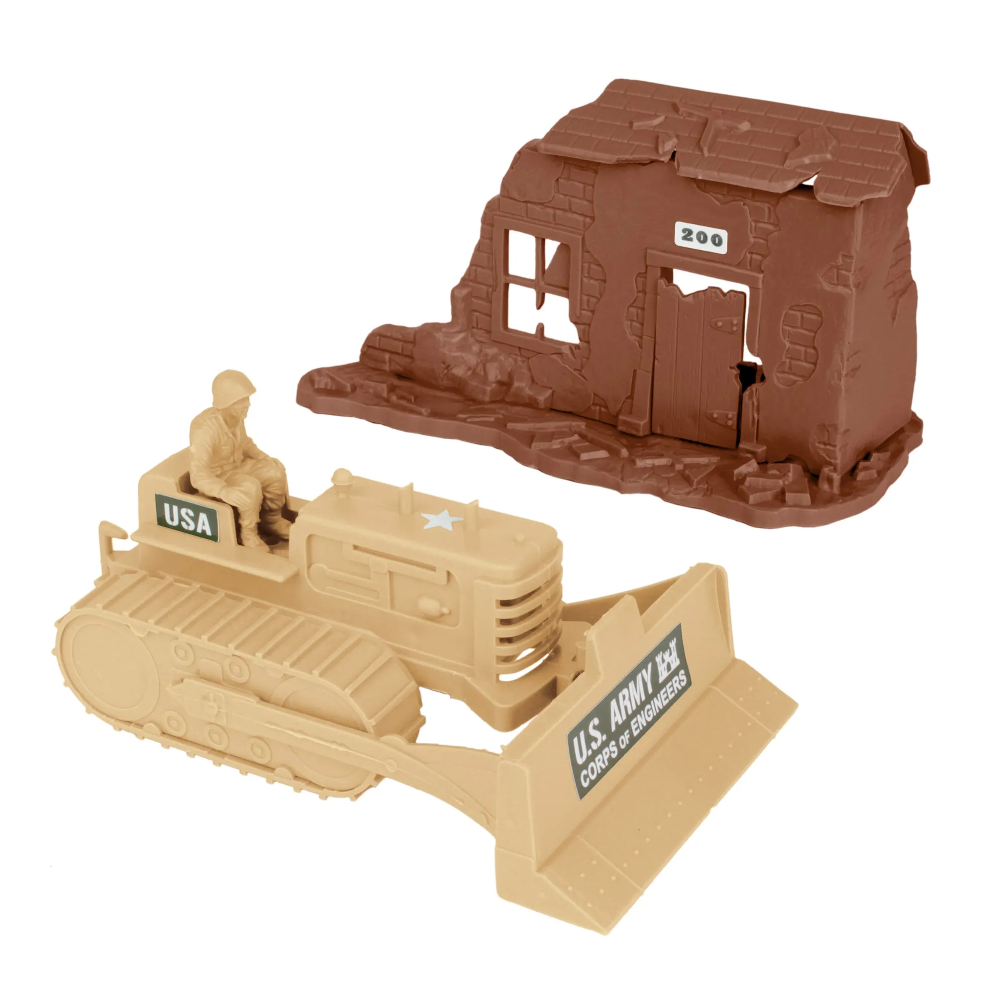 BMC Classic Army Corps of Engineers Tan Bulldozer Building Plastic Army Men Set