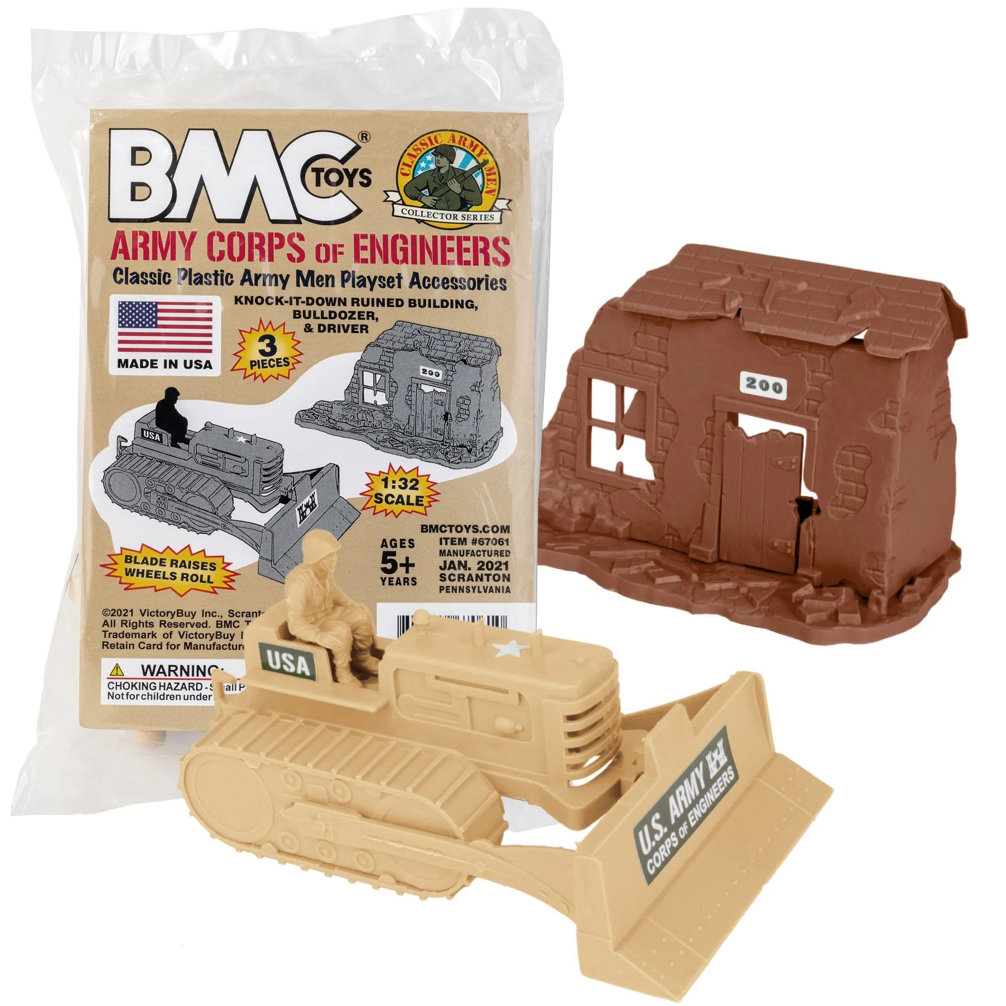 BMC Classic Army Corps of Engineers Tan Bulldozer Building Plastic Army Men Set