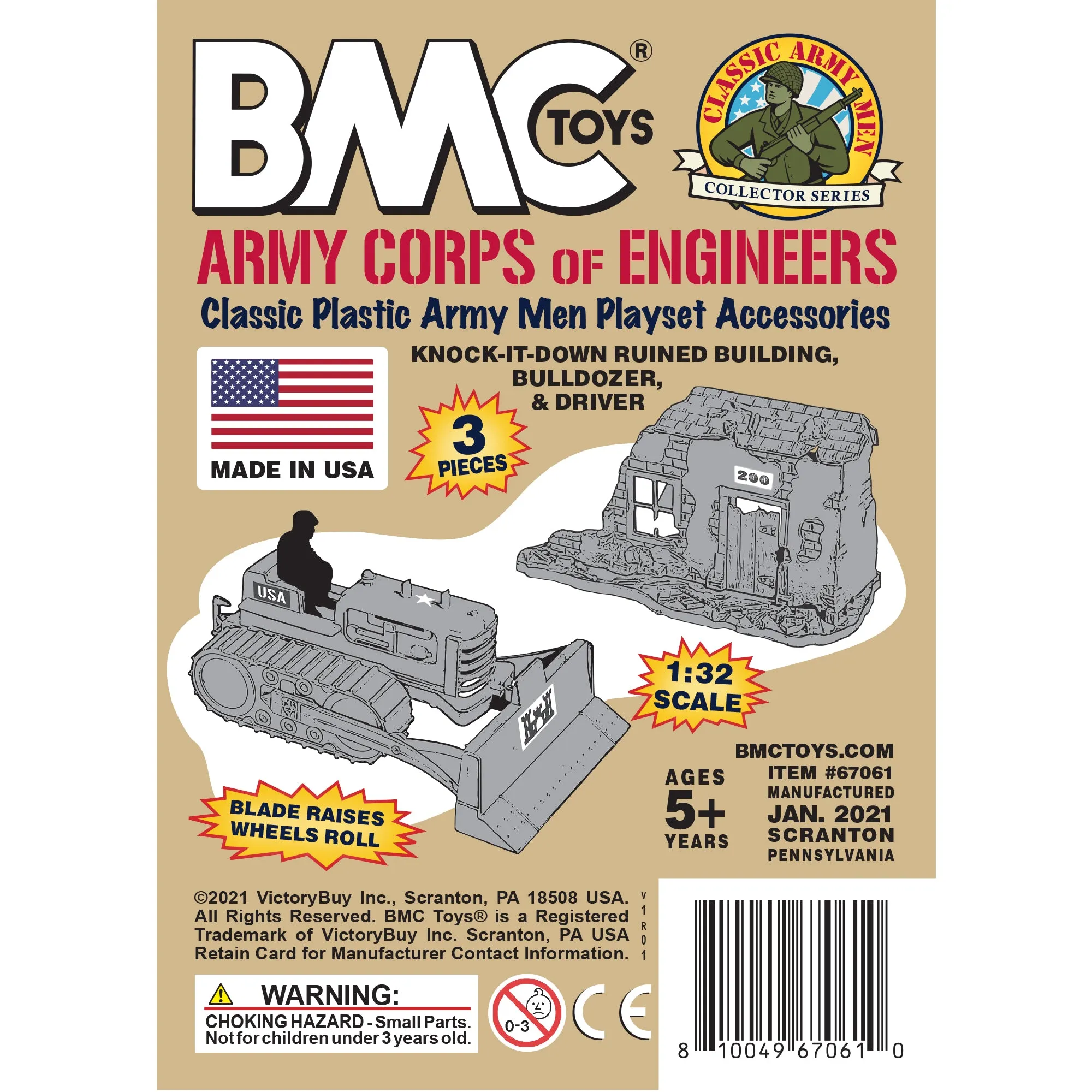 BMC Classic Army Corps of Engineers Tan Bulldozer Building Plastic Army Men Set