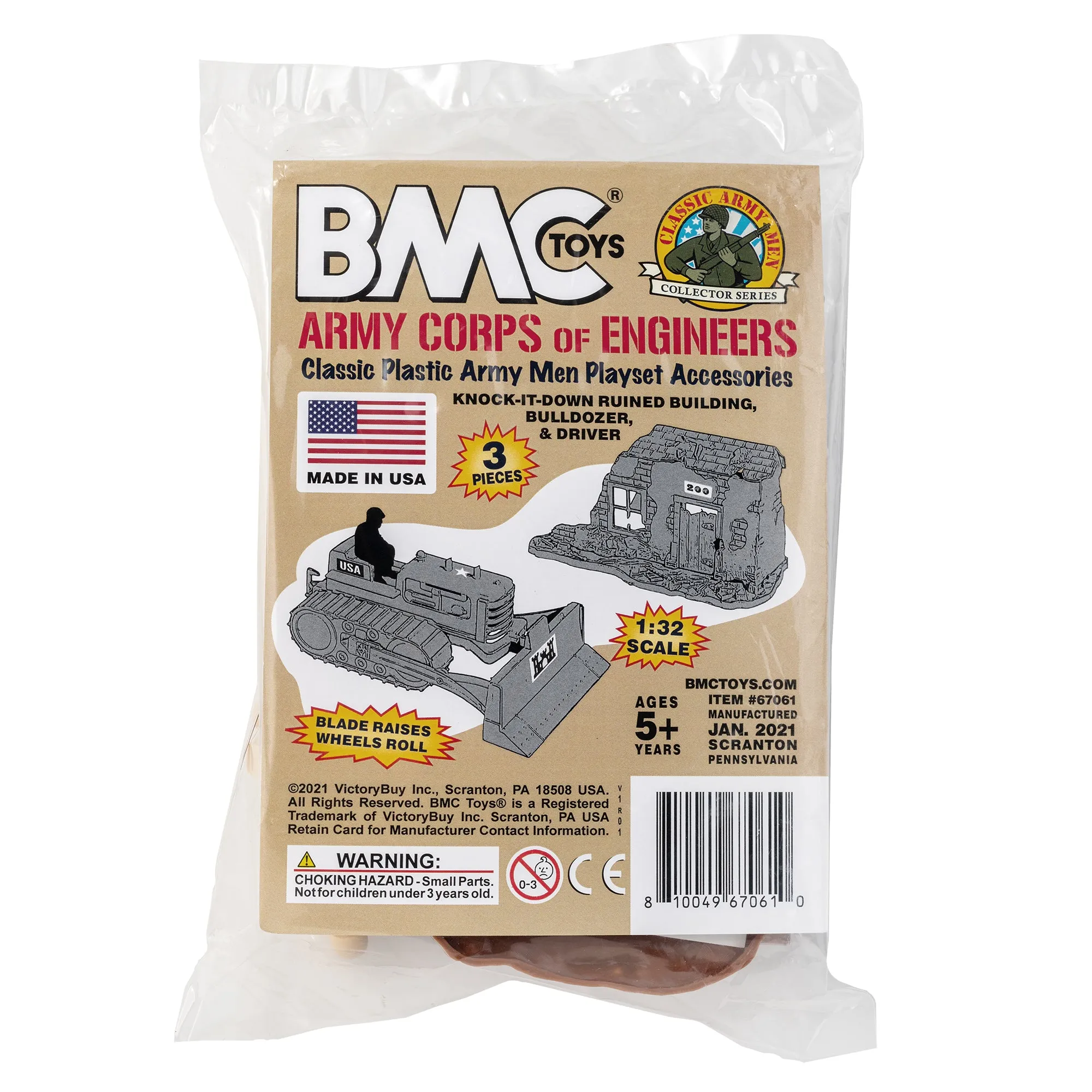 BMC Classic Army Corps of Engineers Tan Bulldozer Building Plastic Army Men Set