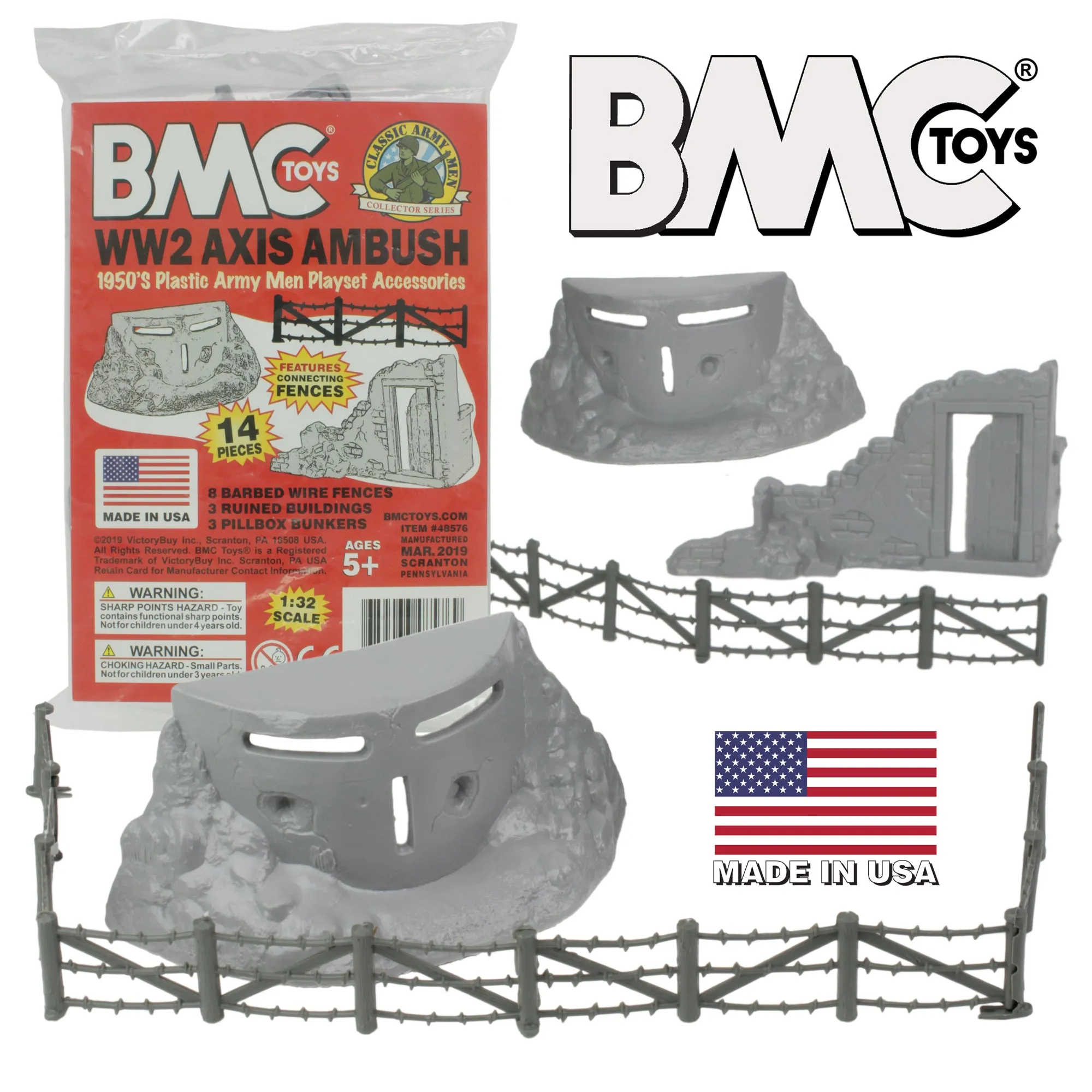 BMC Classic Marx Axis Ambush - 14pc Gray Plastic Army Men Playset Accessories