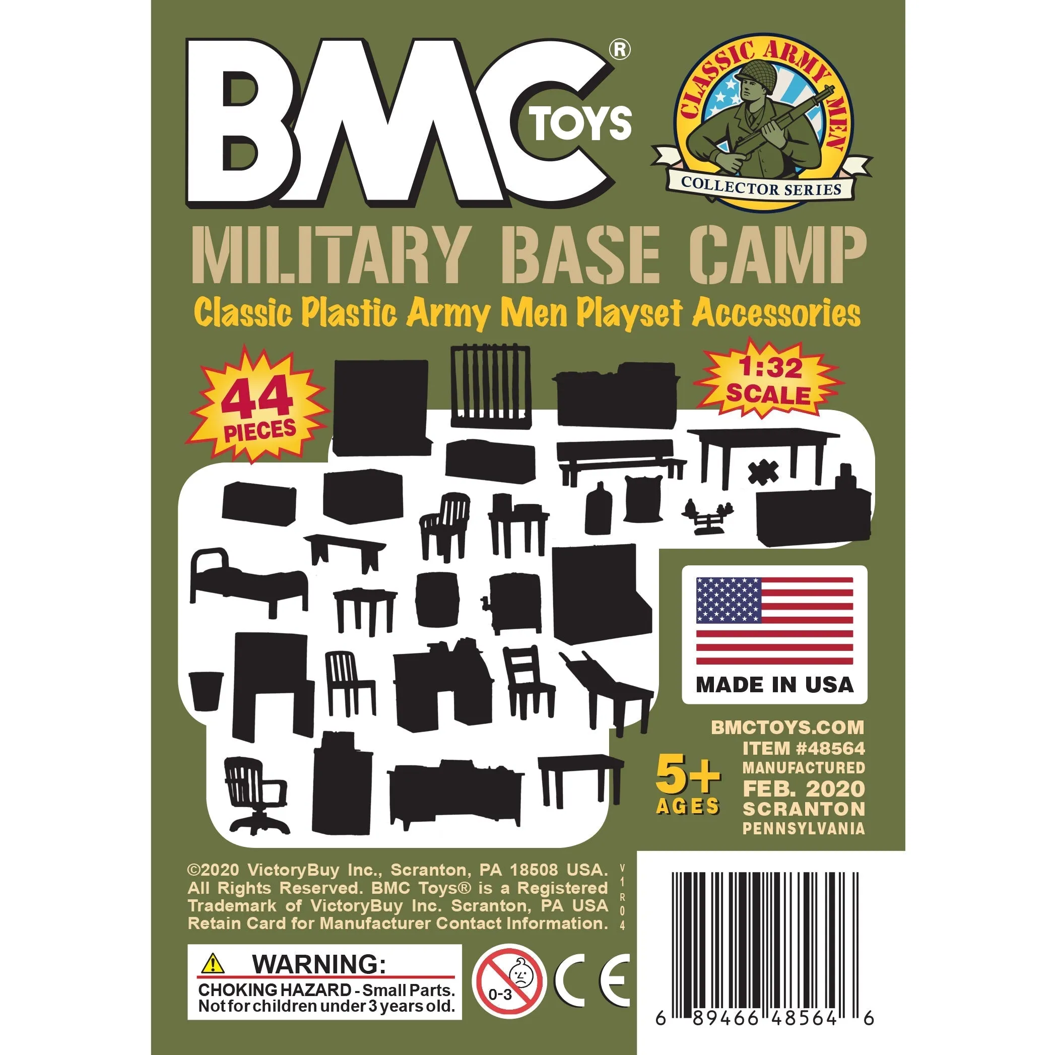 BMC Classic Marx Military Base Camp - 44pc Plastic Army Men Playset Accessories