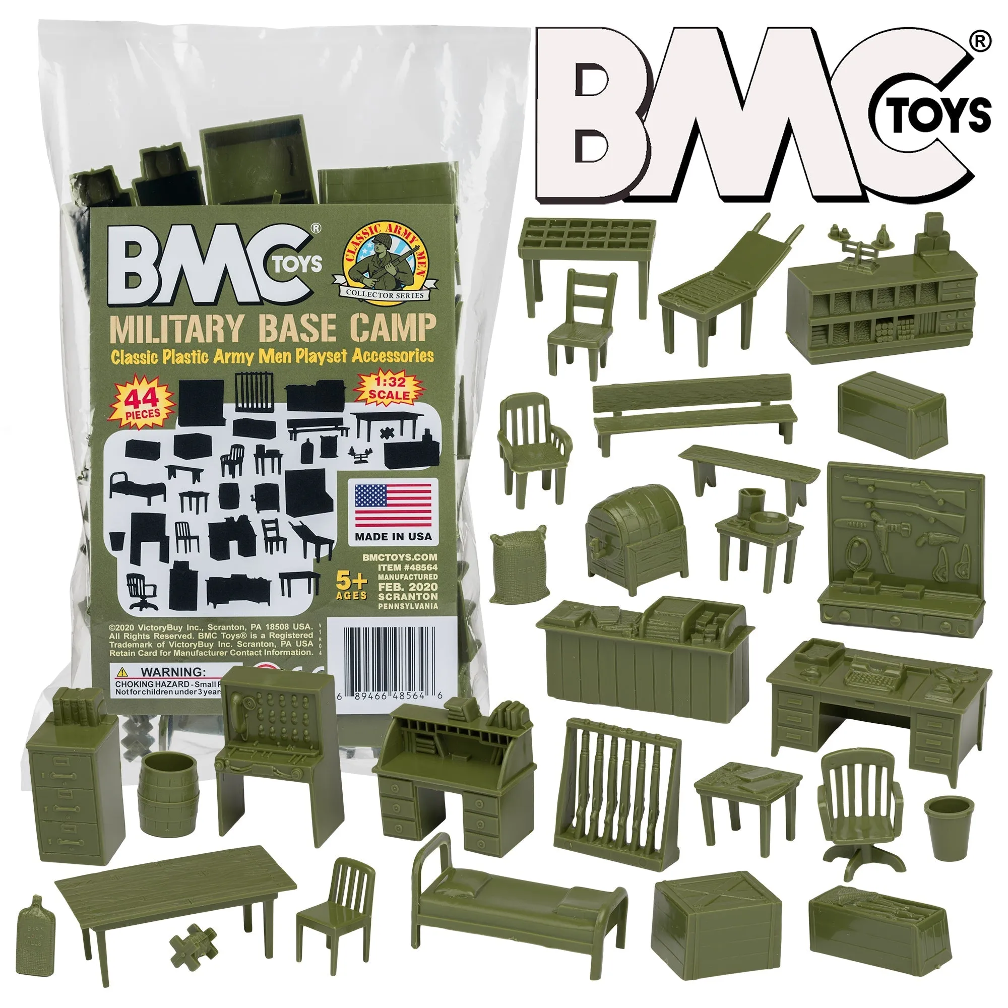 BMC Classic Marx Military Base Camp - 44pc Plastic Army Men Playset Accessories