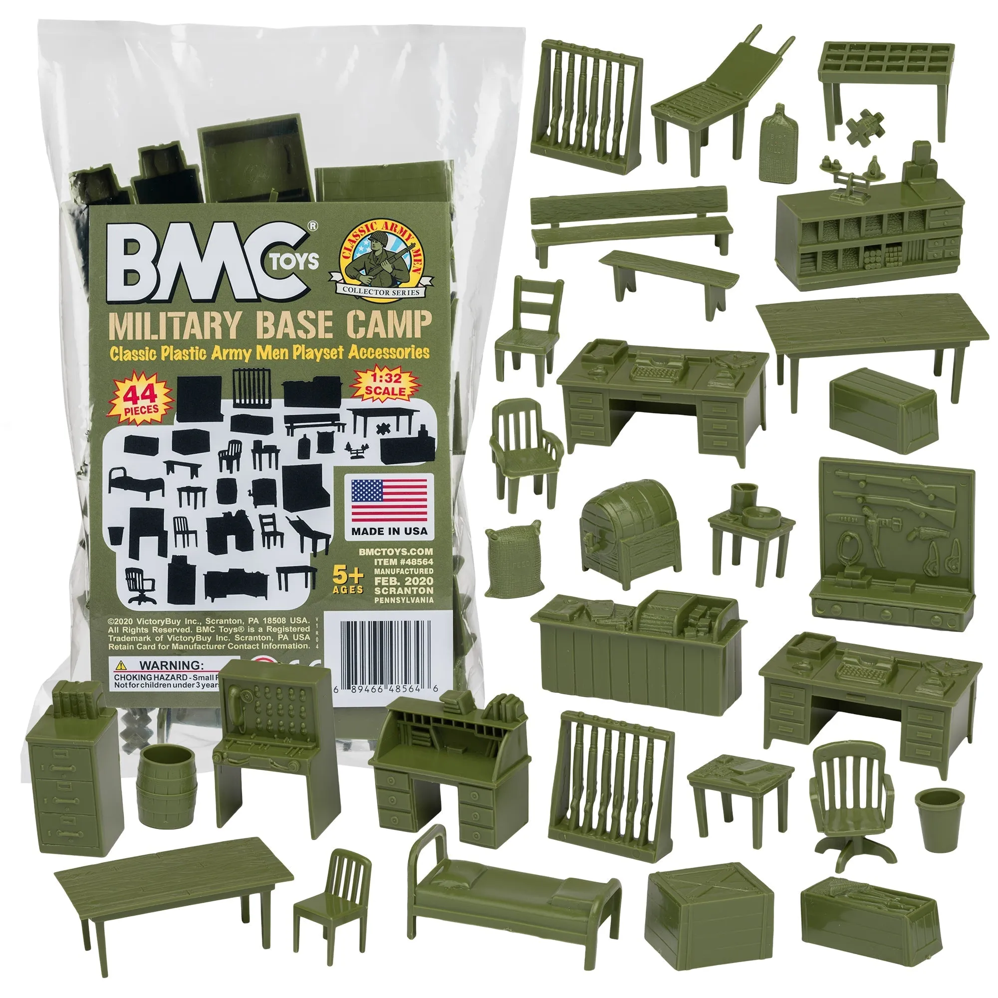 BMC Classic Marx Military Base Camp - 44pc Plastic Army Men Playset Accessories