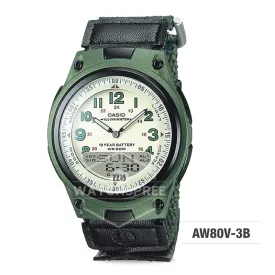 Casio Standard Analog-Digital Green Cloth Band Watch AW80V-3B