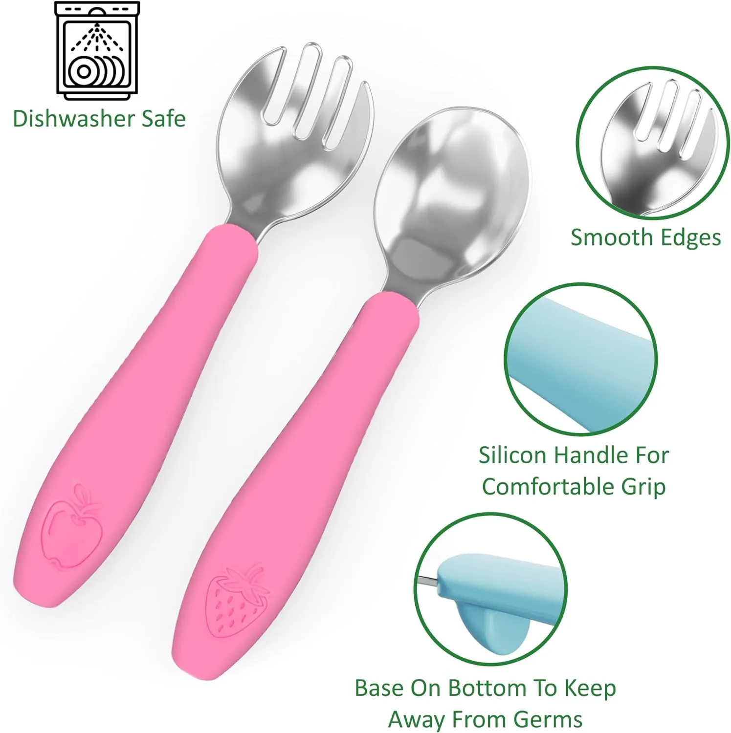 CHILLOUT LIFE Toddler Utensils Set, Kids Silverware with Silicone Handle, Stainless Steel Metal Toddler Forks and Spoons Safe Baby Cutlery for Self Feeding- 12 Pieces