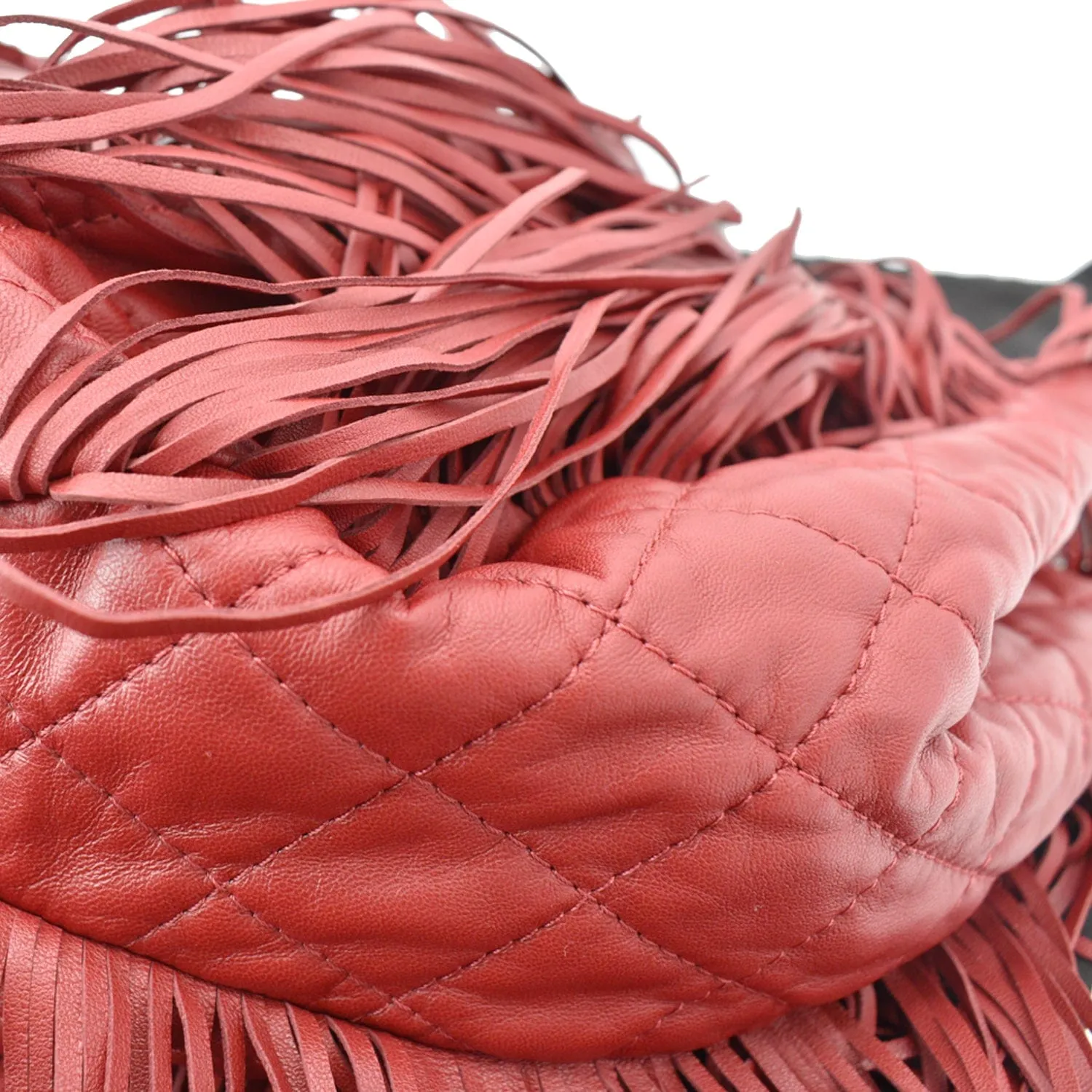 CL Paris Dallas Drawstring Fringe Shoulder Bag Red