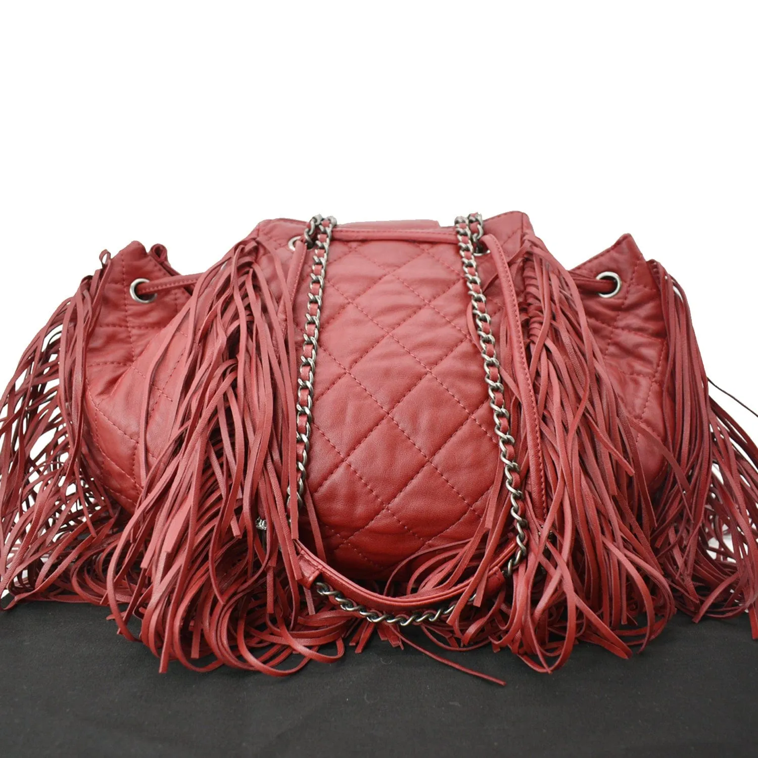 CL Paris Dallas Drawstring Fringe Shoulder Bag Red