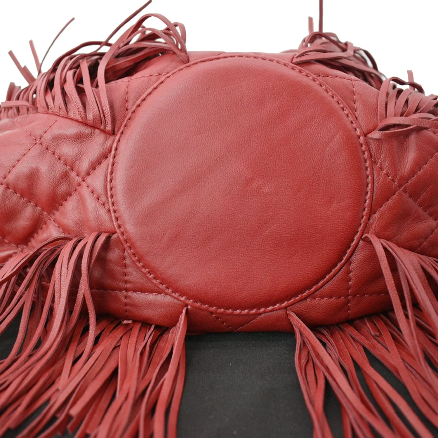 CL Paris Dallas Drawstring Fringe Shoulder Bag Red