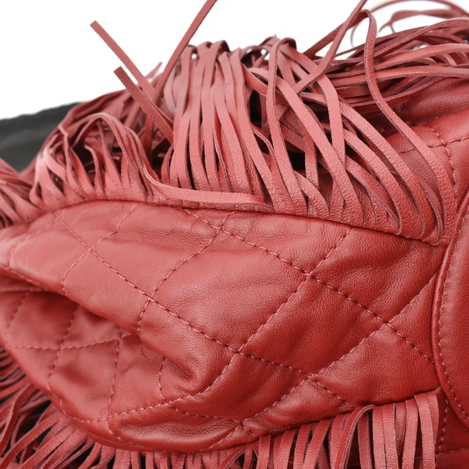 CL Paris Dallas Drawstring Fringe Shoulder Bag Red