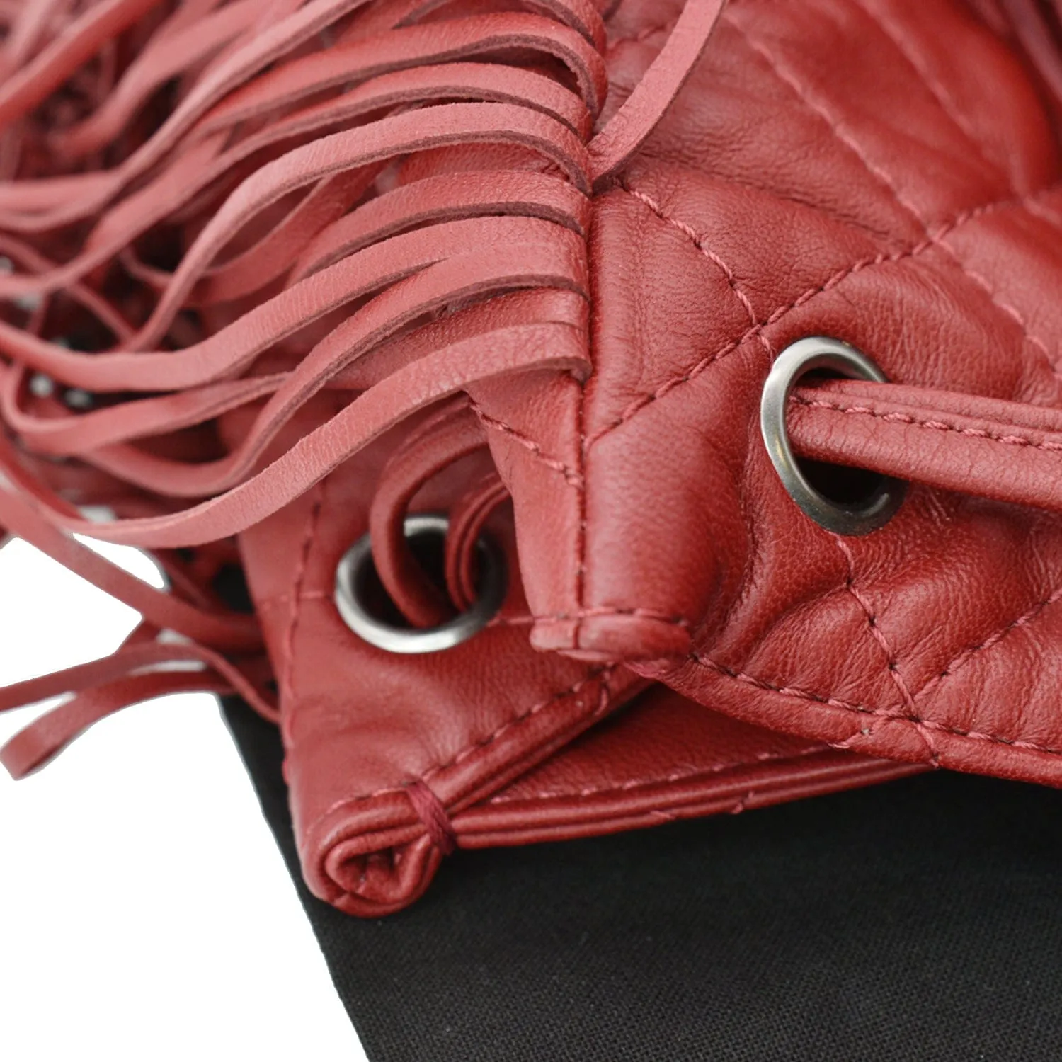 CL Paris Dallas Drawstring Fringe Shoulder Bag Red