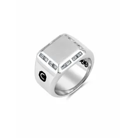 CRISLU Mens Large Signet Ring with Baguette CZ In Pure Platinum