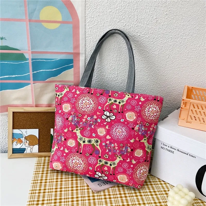 deanwangkt  Fashion Folding Women Big Size Handbag Tote Ladies Casual Flower Printing Canvas Graffiti Shoulder Bag Beach Bolsa Feminina