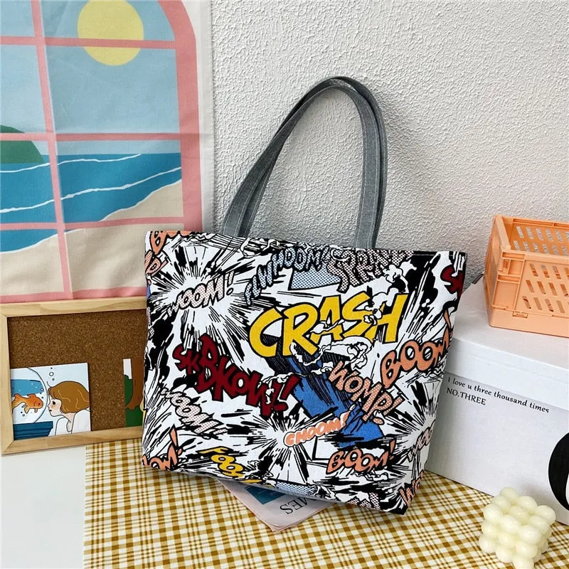 deanwangkt  Fashion Folding Women Big Size Handbag Tote Ladies Casual Flower Printing Canvas Graffiti Shoulder Bag Beach Bolsa Feminina