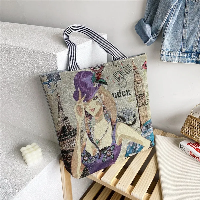 deanwangkt  Fashion Folding Women Big Size Handbag Tote Ladies Casual Flower Printing Canvas Graffiti Shoulder Bag Beach Bolsa Feminina