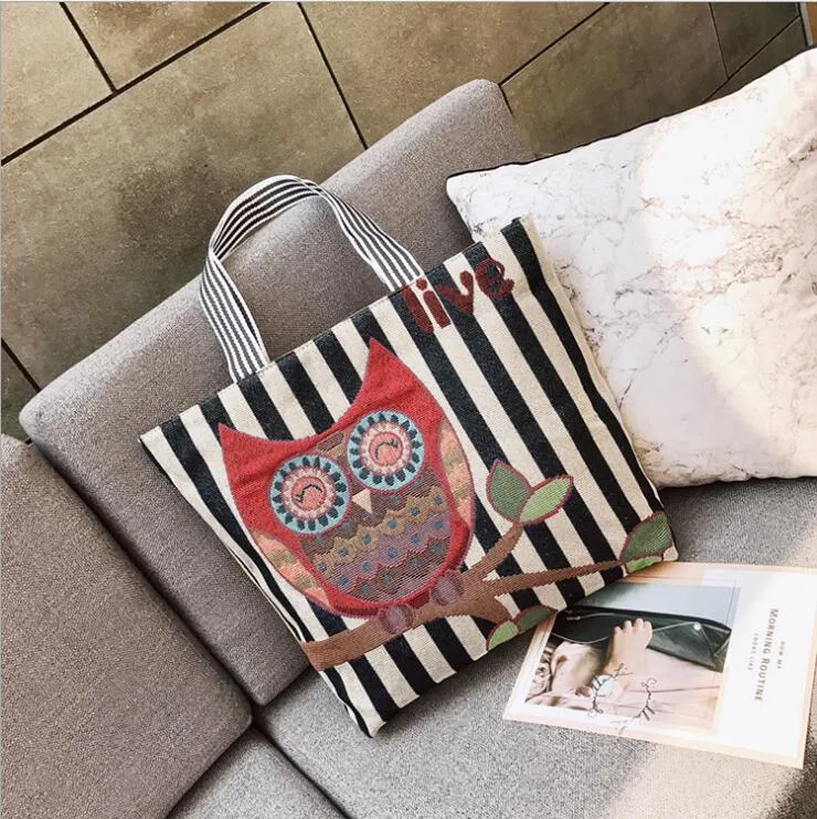 deanwangkt  Handbag High Quality Women Girls Canvas Large Striped Summer Shoulder Tote Beach Bag Colored Stripes