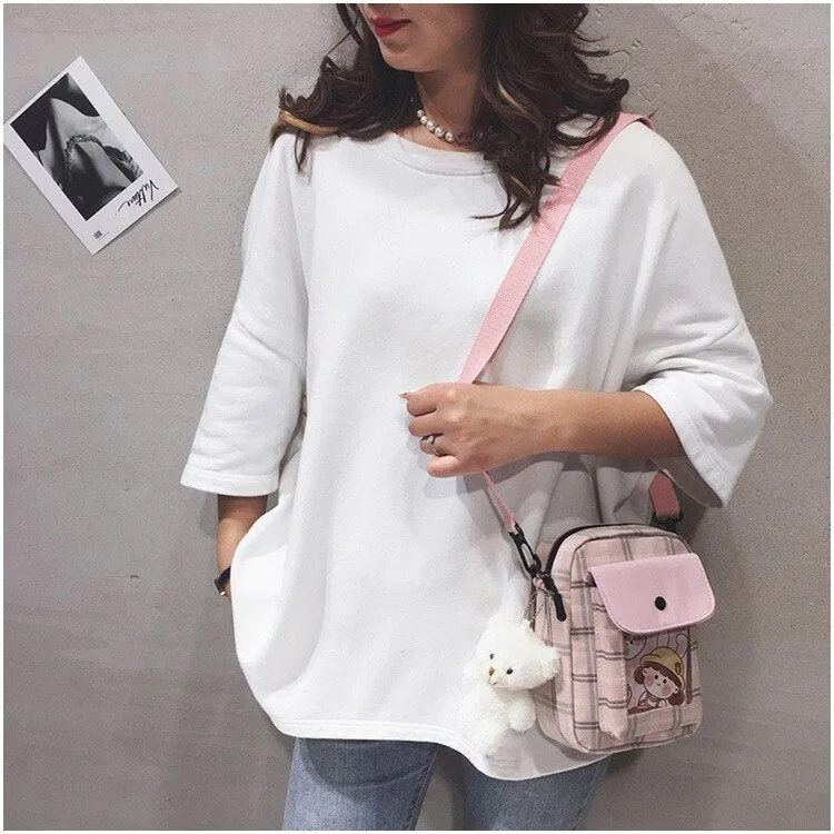 deanwangkt  Japanese Lovely Small Bag Women Plaid Flap New Crossbody Bags Girls Nylon Shoulder Bag Bolsa Feminina Transparent Pocket Bags