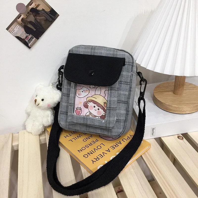 deanwangkt  Japanese Lovely Small Bag Women Plaid Flap New Crossbody Bags Girls Nylon Shoulder Bag Bolsa Feminina Transparent Pocket Bags