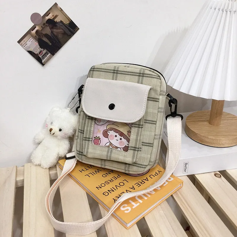 deanwangkt  Japanese Lovely Small Bag Women Plaid Flap New Crossbody Bags Girls Nylon Shoulder Bag Bolsa Feminina Transparent Pocket Bags