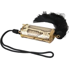 Dolce & Gabbana Beige Exotic Leather Mini Mirror Tassel Make Up Holder Bag