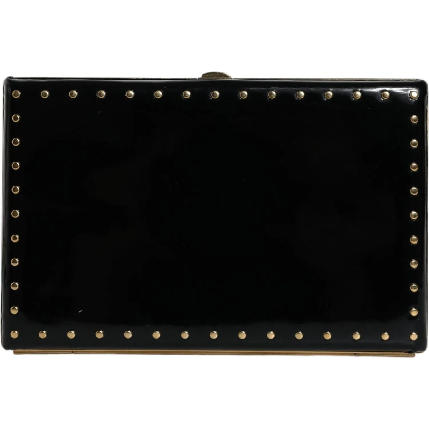 Dolce & Gabbana Black Leather Studs Gold Frame Clutch Evening Purse Bag