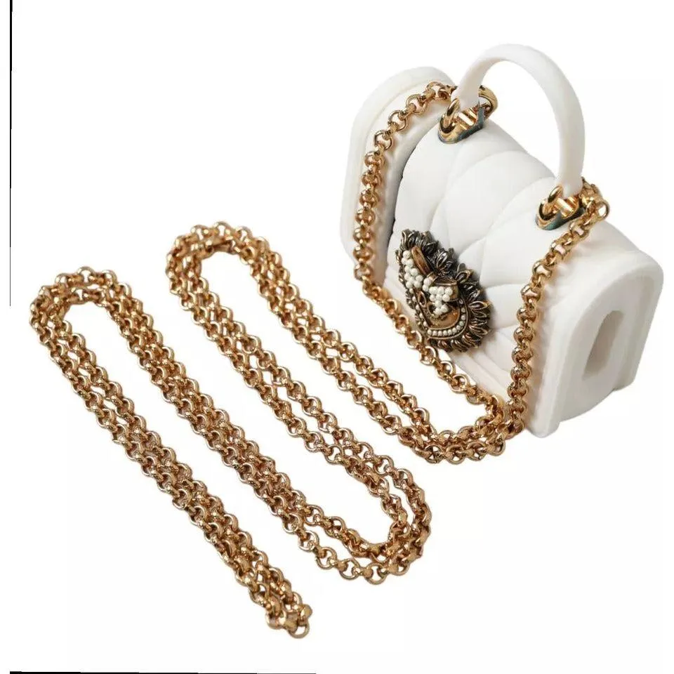 Dolce & Gabbana White Silicone Devotion Heart Bag Gold Chain Hand Airpods Case