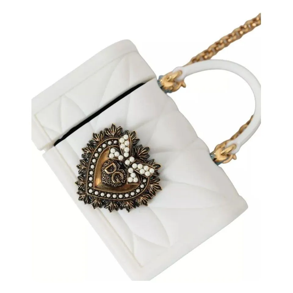 Dolce & Gabbana White Silicone Devotion Heart Bag Gold Chain Hand Airpods Case