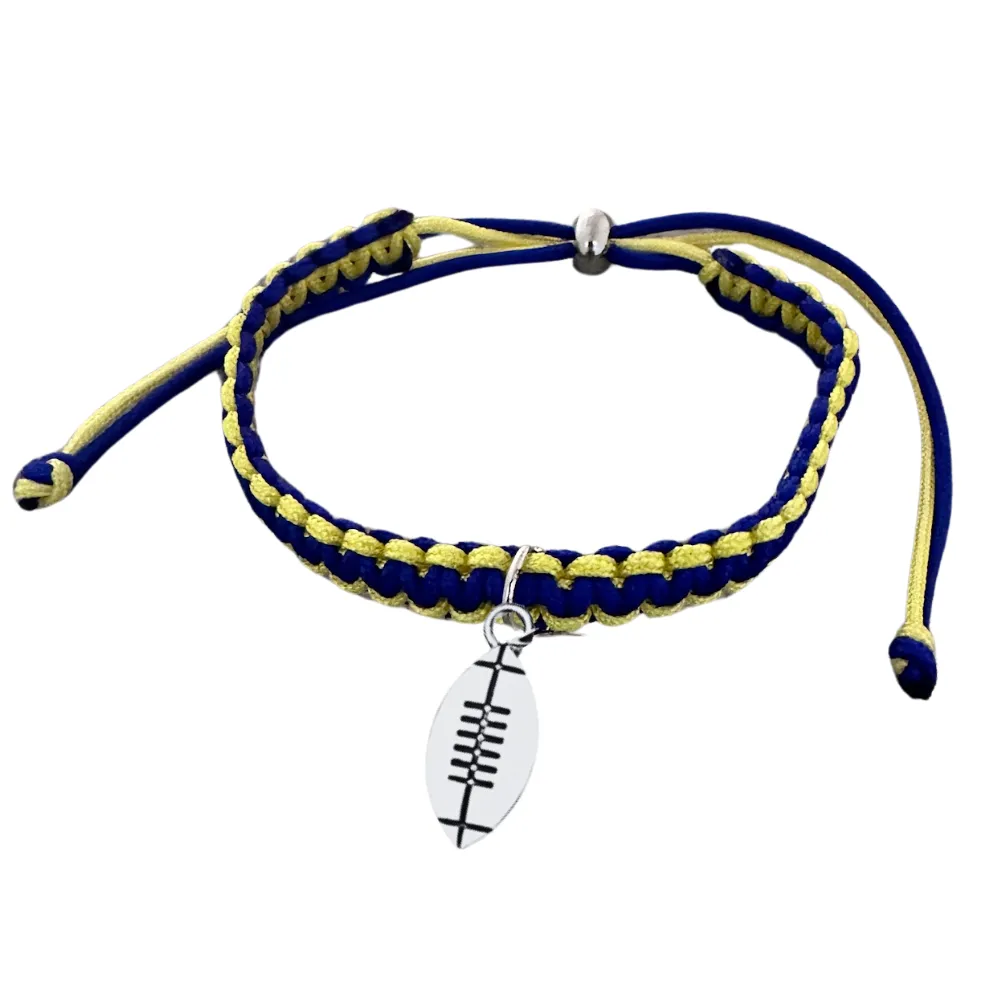 Football Charm Multi Colored Rope Bracelet - Pick Color