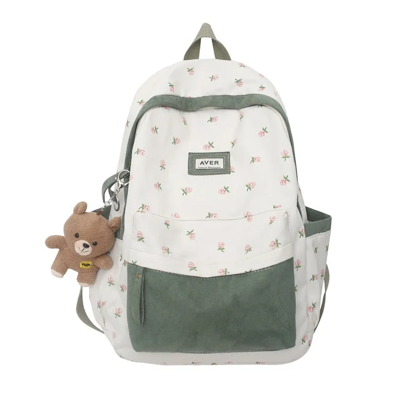 Girl Trendy Nylon Kawaii Flannel Floral Bag Ladies Cute College Backpack Women Travel Student Bag Female Laptop Backpack Fashion