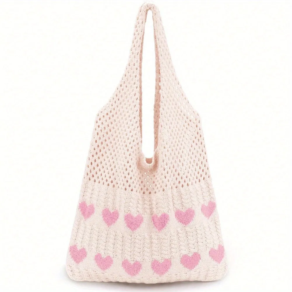 Hatisan 1 Pc Crochet Tote Bag For Women Tote Bag Aesthetic Crochet Beach Bag Hobo Bag Hippie Bag Summer Bag