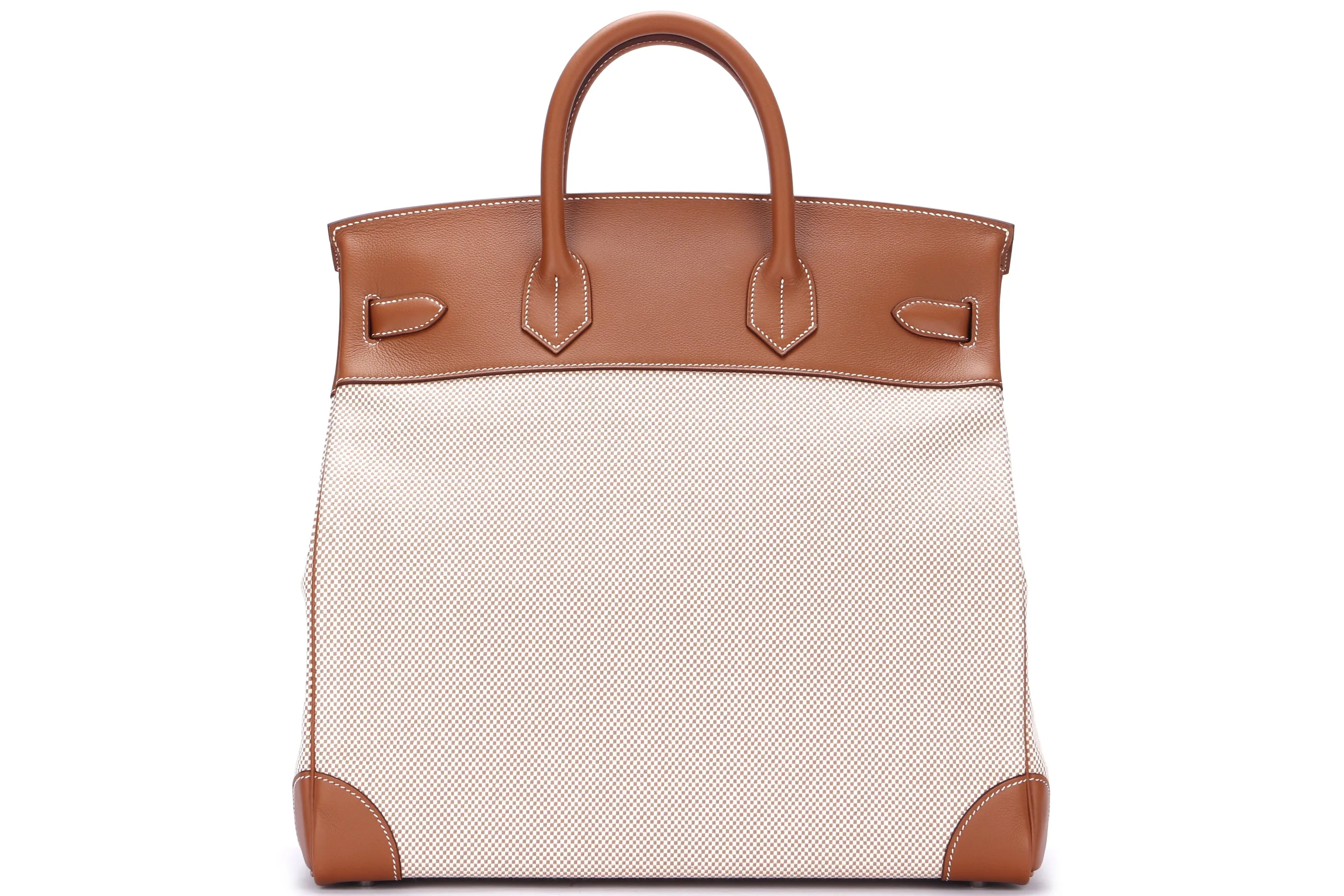 Hermes HAC 40 (Stamp Z), Criss Gold Evercolor Leather with Beige Toile, Silver Hardware, with Keys, Lock, Dust Cover & Box