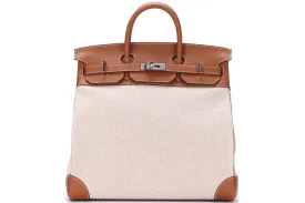 Hermes HAC 40 (Stamp Z), Criss Gold Evercolor Leather with Beige Toile, Silver Hardware, with Keys, Lock, Dust Cover & Box