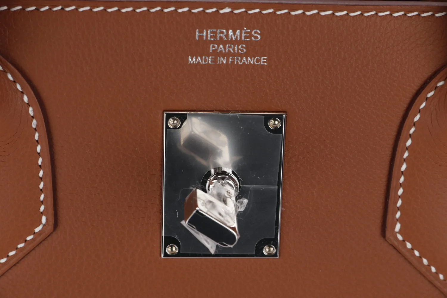 Hermes HAC 40 (Stamp Z), Criss Gold Evercolor Leather with Beige Toile, Silver Hardware, with Keys, Lock, Dust Cover & Box