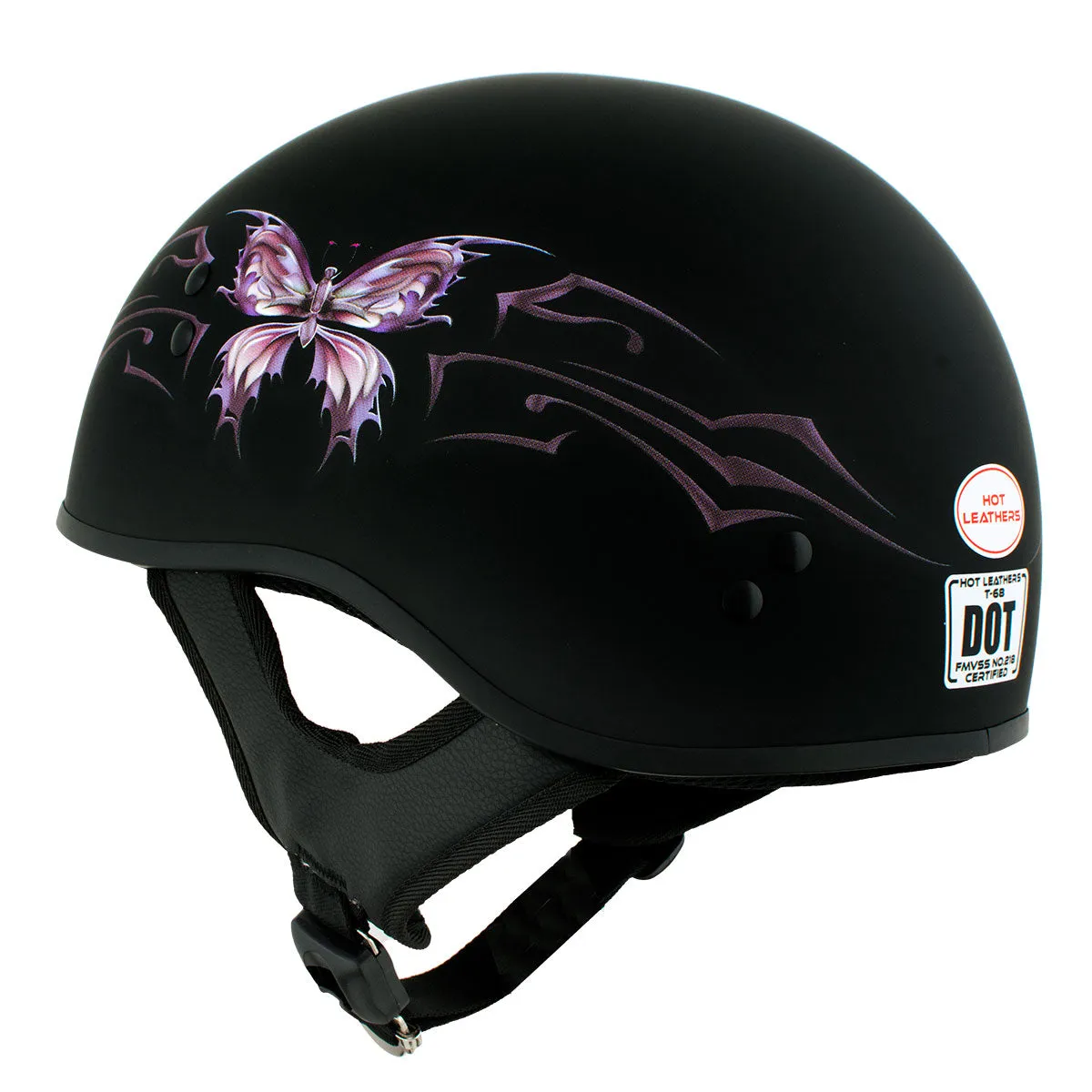 Hot Leathers HLD1052 DOT Skull Cap Half Helmet - Flat Black with