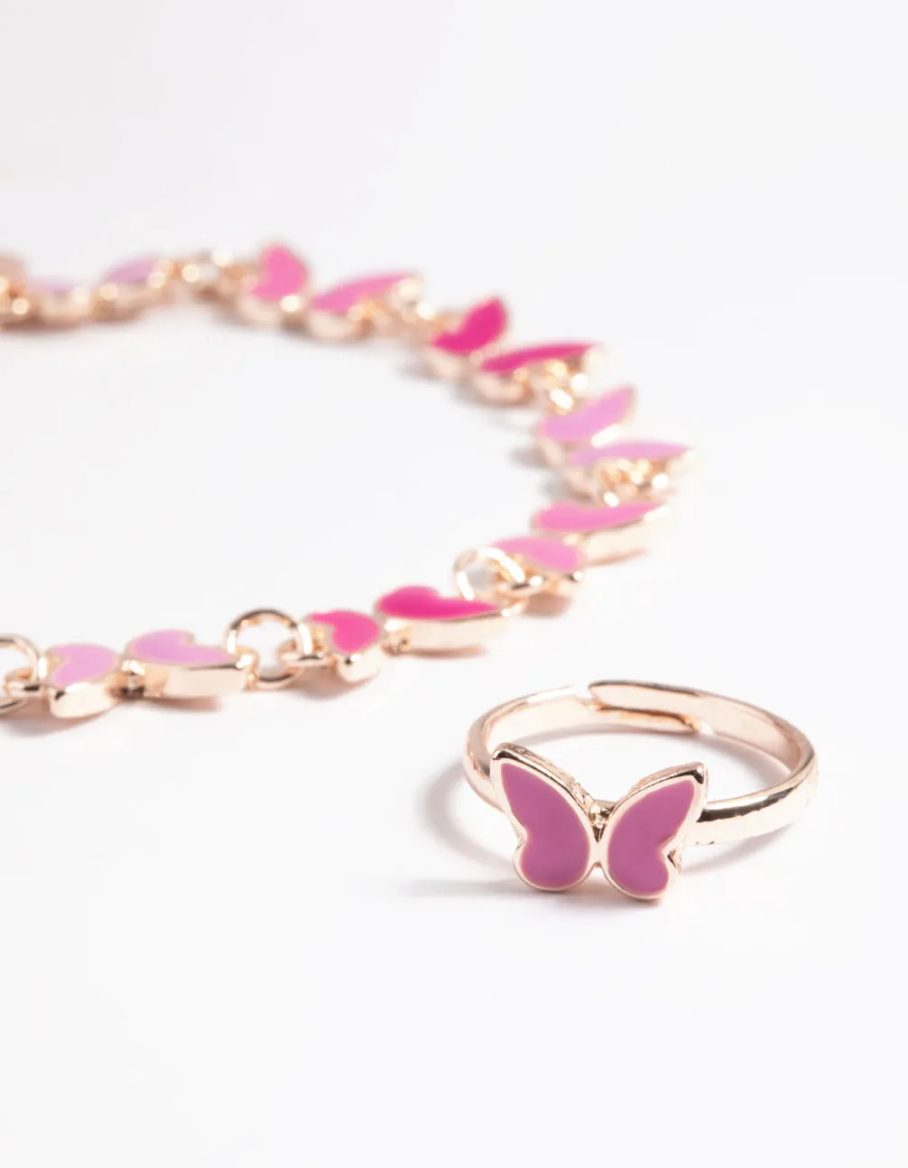 Kids Pink Mini Butterfly Bracelet & Ring Set