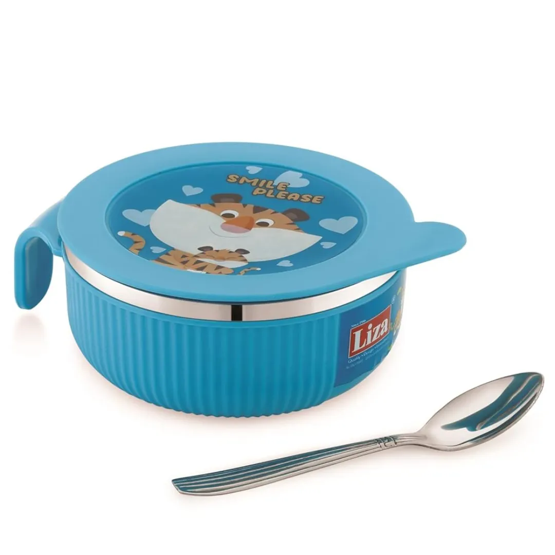 Liza Linex Blue Multipurpose Insulated Baby Feeding Bowl with Spoon Set With Lid