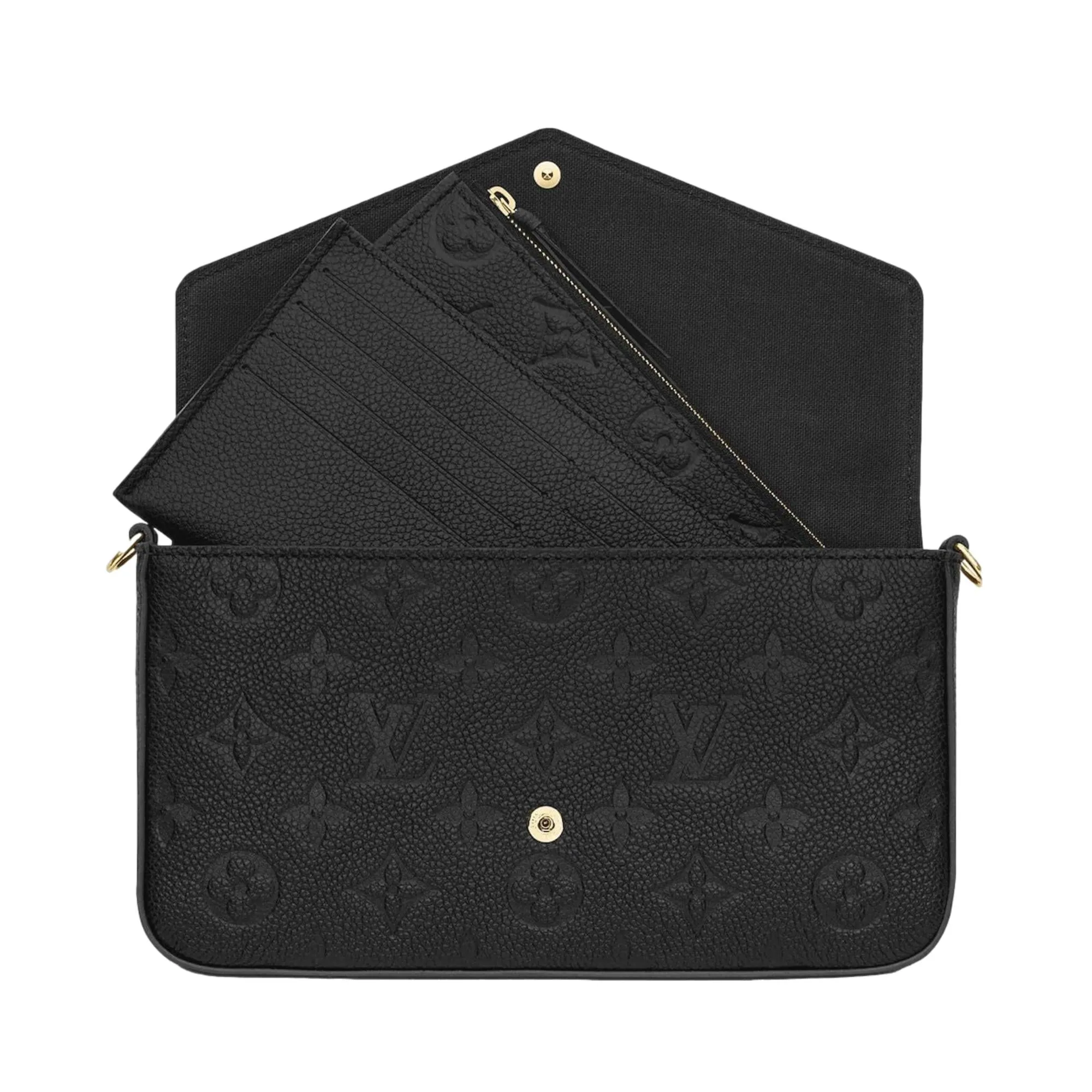 Louis Vuitton Felicie Pouchette Black Monogram Chain Wallet Crossbody Bag