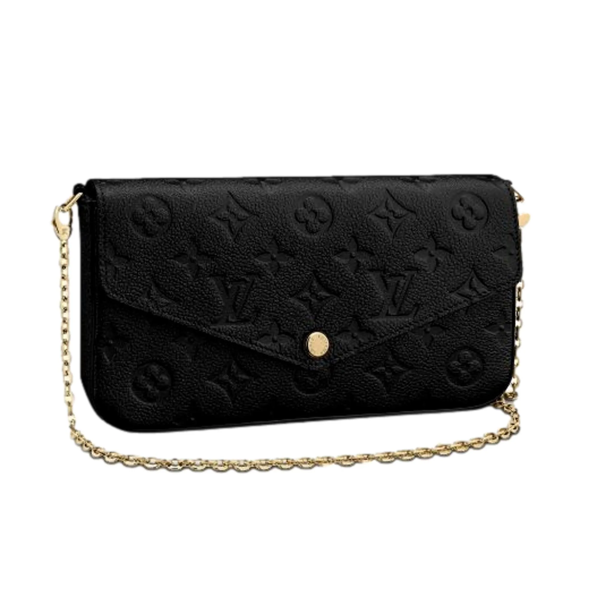 Louis Vuitton Felicie Pouchette Black Monogram Chain Wallet Crossbody Bag