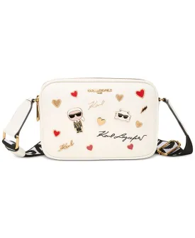 Maybelle double zip shoulder bag with pendant KARL LAGERFELD PARIS, white