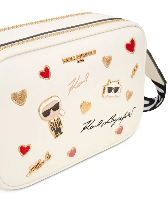 Maybelle double zip shoulder bag with pendant KARL LAGERFELD PARIS, white