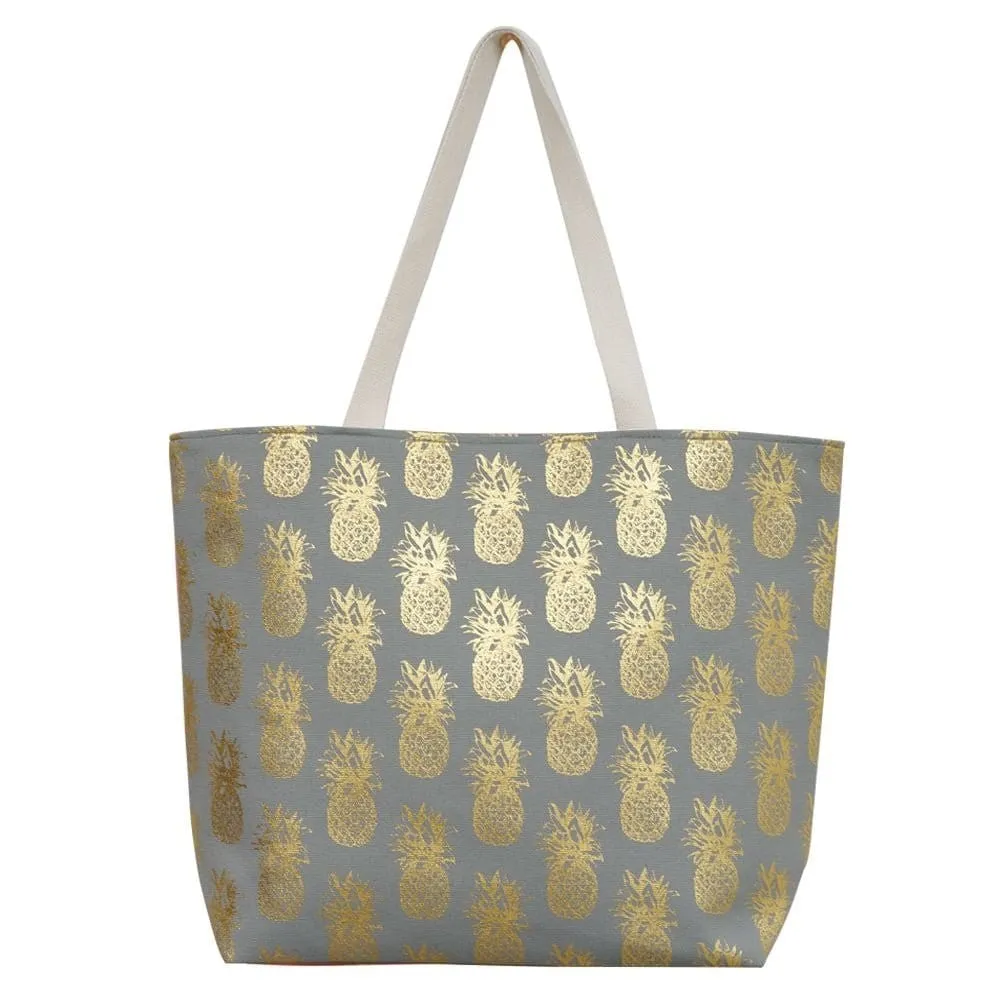 MB0134 Gold Foil Pineapple Beach Tote Bag