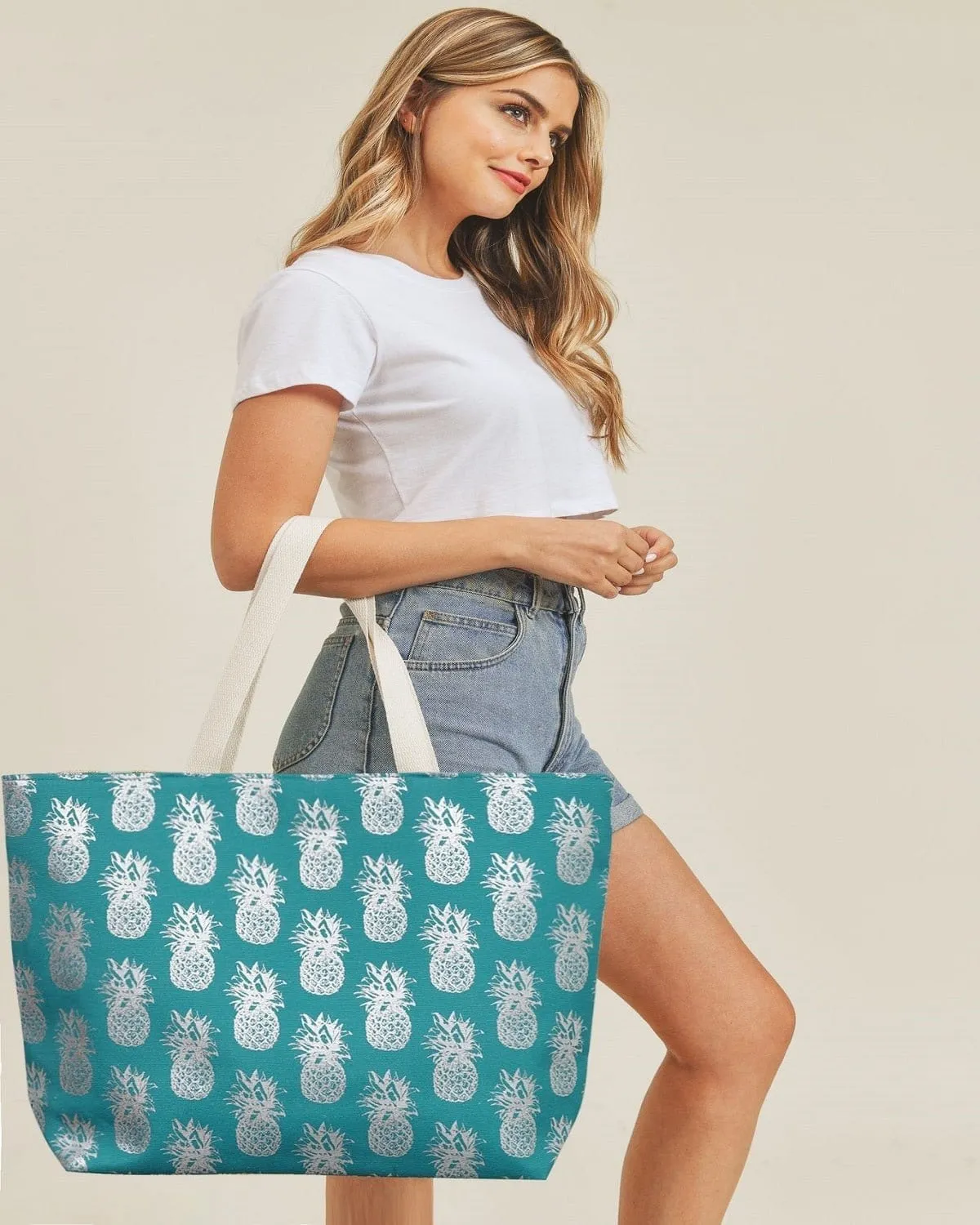 MB0134 Gold Foil Pineapple Beach Tote Bag