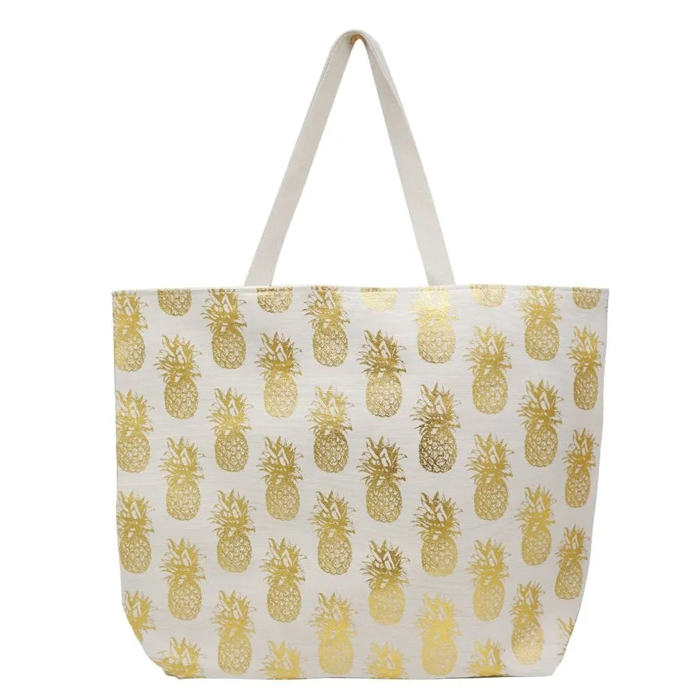 MB0134 Gold Foil Pineapple Beach Tote Bag