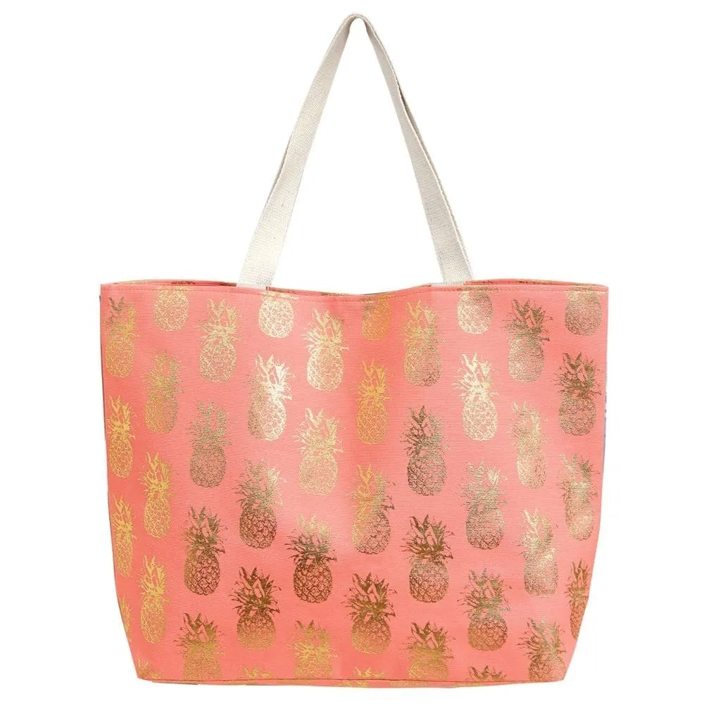 MB0134 Gold Foil Pineapple Beach Tote Bag